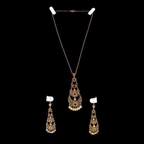  RLK 22K Gold Plated Moon & Flower Design Imitation Necklace & Earrings Set