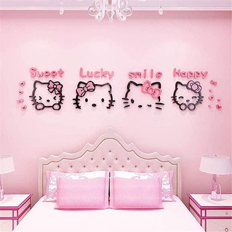  Xy 3d Acrylic Hello Kitty Wall Sticker for Childrens Room; Pink; 150 x 31.8cm
