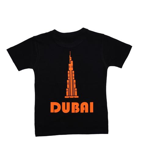  Glow in the Dark Round Neck T-Shirt with Dubai Burj Khalifa Print; Orange