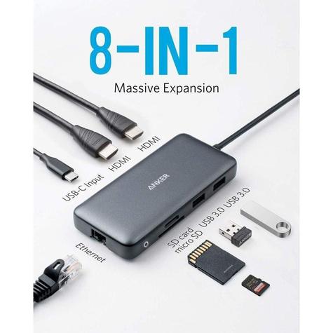  Anker PowerExpand 8 in 1 USB-C PD 10Gbps Data Hub; Grey